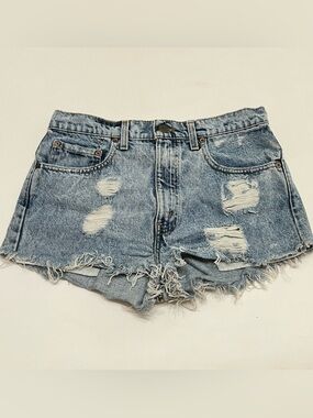 Levi's 505 Cut Off Shorts Light Wash Distressed Denim High Rise Sz 32 Festival